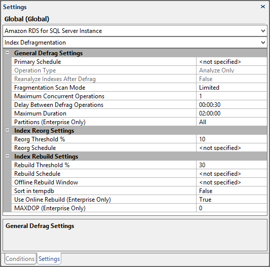 SQL Sentry Settings Pane