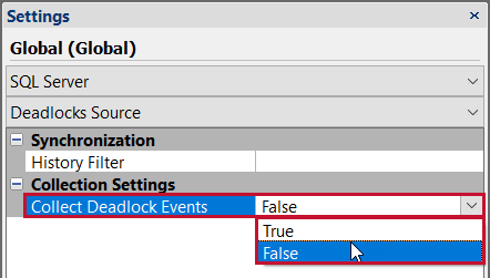 SQL Sentry Settings pane change Collection Settings to False