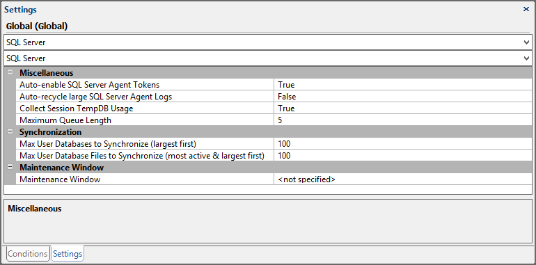 SQL Sentry Settings Pane