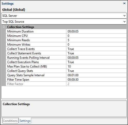 Settings Pane SQL Server Top SQL Source Global