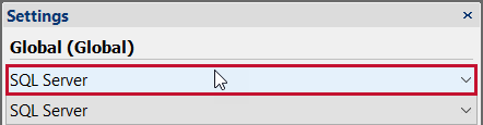 Select SQL Server from the top drop-down list in the Settings pane