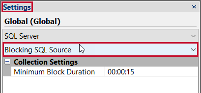 SQL Sentry Settings pane select Blocking SQL Source settings from the bottom drop-down list Version 2021.12 Settings pane select Blocking SQL Source settings from the bottom drop-down list