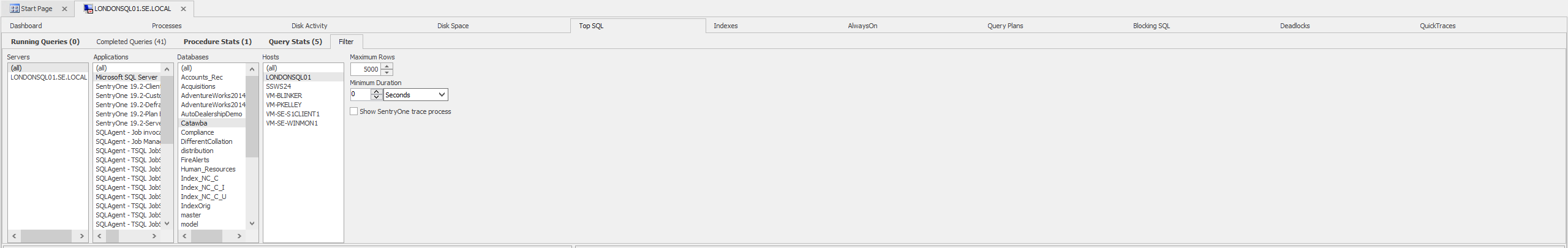 SQL Sentry Top SQL Filter tab Version 2021.12 Top SQL Filter tab