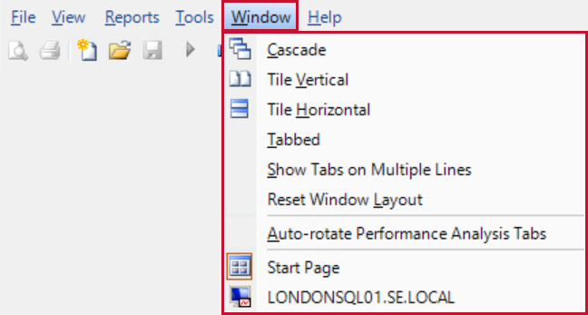 SQL Sentry Window Menu Version 2022.3 SQL Sentry Window Menu