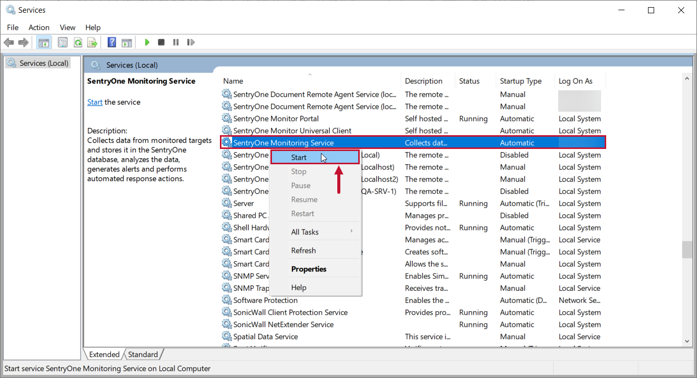 Start SQL Sentry Monitoring Service Version 2021.12 Start SQL Sentry Monitoring Service