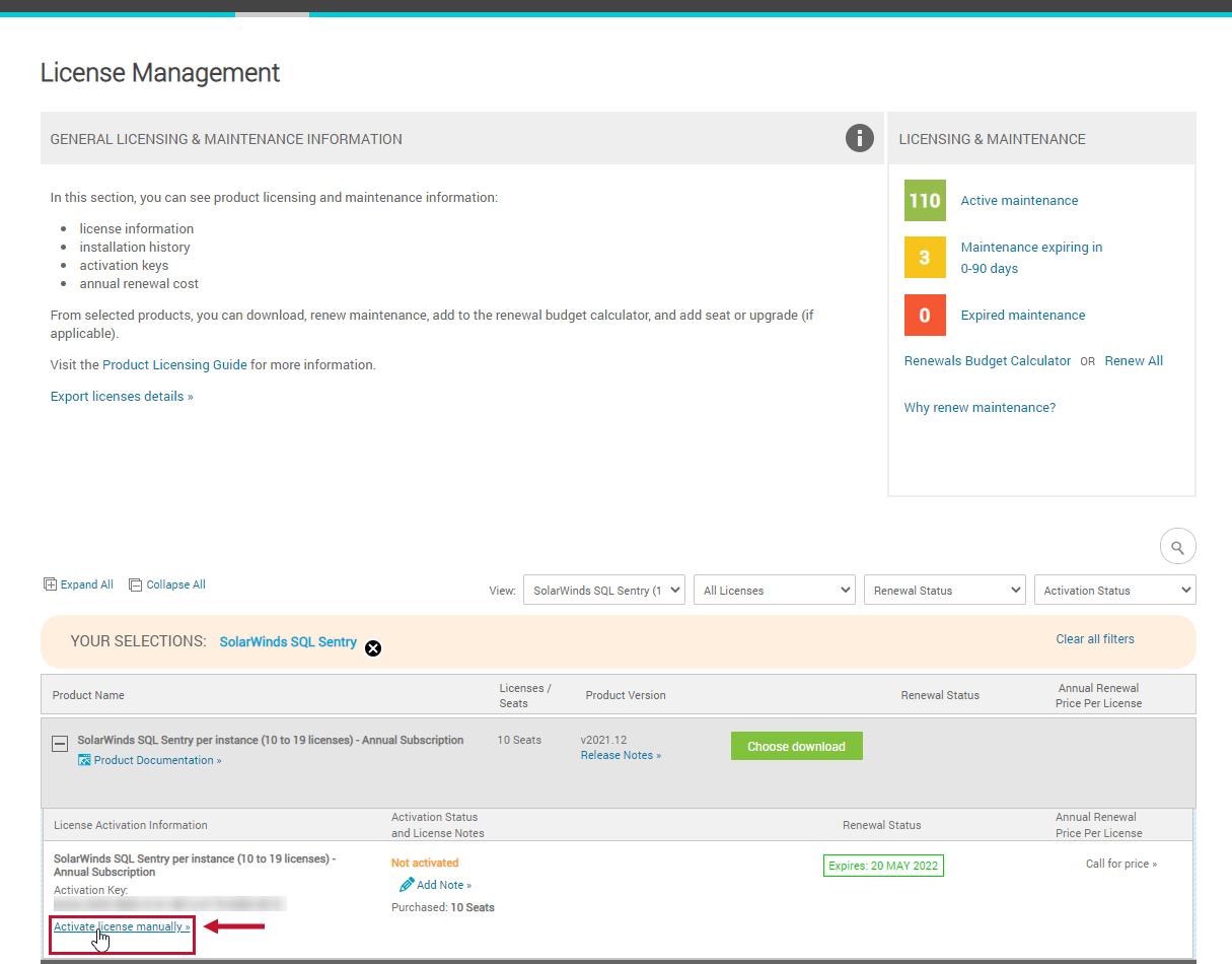 SolarWinds License Management Activate license manually SolarWinds License Management Activate license manually