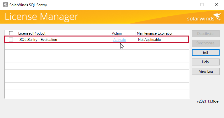 SolarWinds License Manager Activate license Version 2021.12 SolarWinds License Manager Activate license