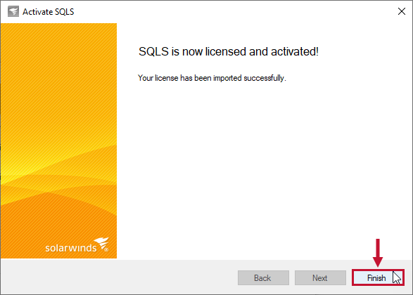 SolarWinds Manage License Activation Download Activation File SolarWinds License Manager Finish