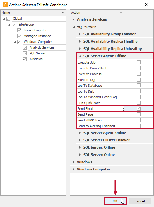 SQL Sentry Actions Selector Failsafe Conditions Version 2021.18 SQL Sentry Actions Selector Failsafe Conditions