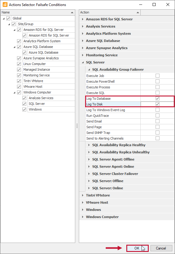 SQL Sentry Actions Selector Failsafe Conditions Version 2021.12 Actions Selector Failsafe Conditions