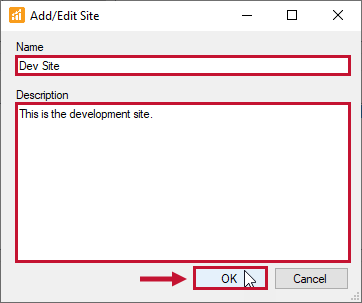 Add/Edit Site window