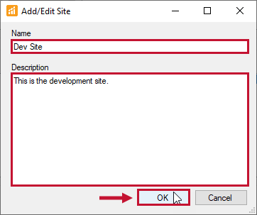 SQL Sentry Add/Edit Site window Version 2021.18 Add/Edit Site window