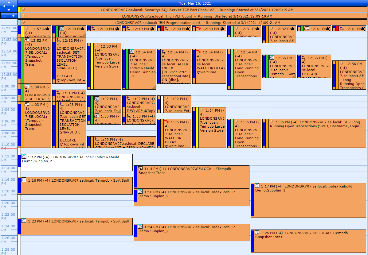 Event Calendar view in SQL Sentry A calendar view showing events for an hour of time