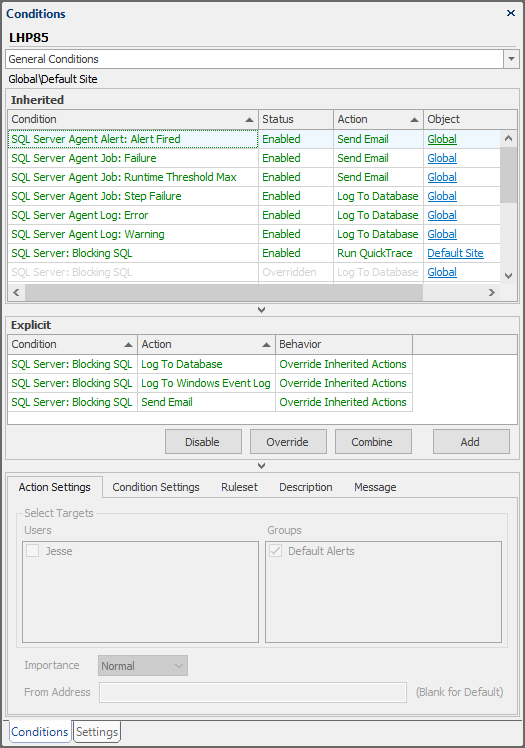 SQL Sentry Performance Analysis Conditions example Verison 18.4 Peformance Analysis Conditions example