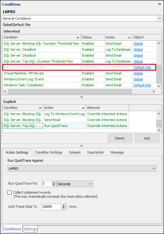 SQL Sentry Conditions Pane Overridden Condition example Version 2021.12 SQL Sentry Conditions Pane Overridden Condition example