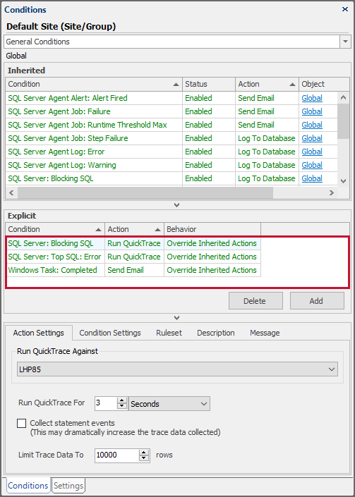 SQL Sentry Run Quick Trace Action example Version 2021.12 Run Quick Trace Action example