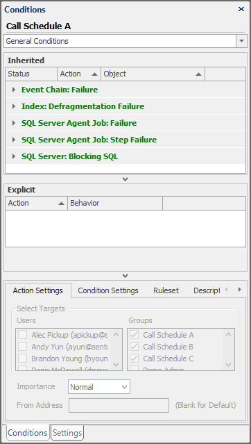 SQL Sentry Conditions pane for selected Group Version 2021.12 SQL Sentry Conditions pane for selected Group