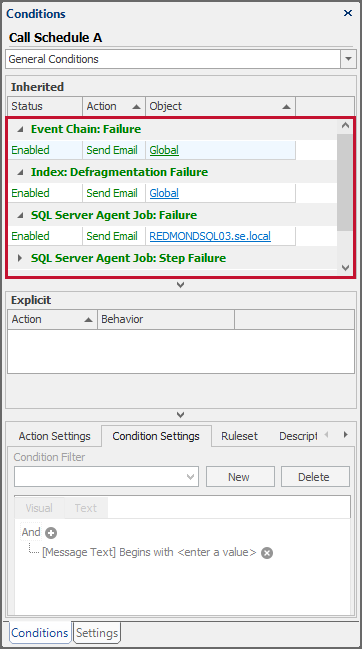 SQL Sentry Conditions pane for selected Group list Version 2021.12 SQL Sentry Conditions pane for selected Group list