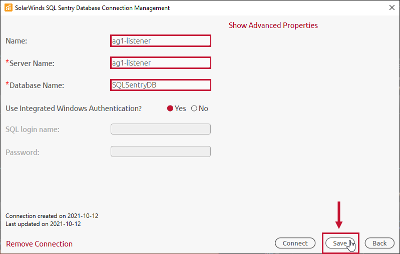 SQL Sentry Database Connection Management Save listener connection Version 2021.12 SQL Sentry Database Connection Management Save listener connection