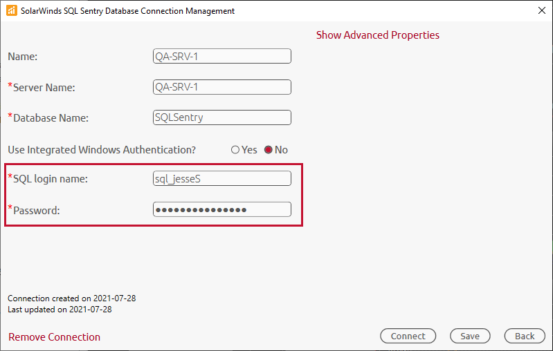 SQL Sentry Database Connection Management SQL Authentication Version 2021.12 SQL Sentry Database Connection Management SQL Authentication