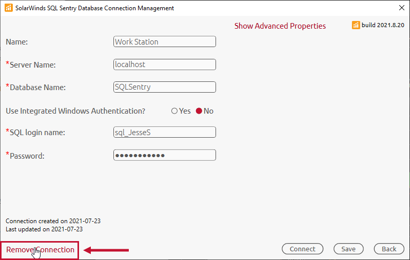 SQL Sentry Database Connection Management Remove Connection Version 2021.12 SQL Sentry Database Connection Management Remove Connection