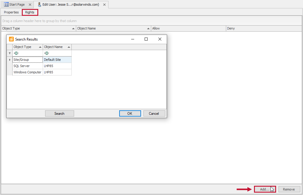 SQL Sentry Edit User Rights tab Version 2021.12 Edit User Rights tab