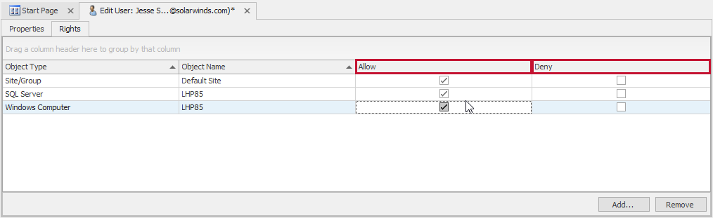 SQL Sentry Edit User Rights tab Allow or Deny visibility Version 2021.12 Edit User Rights tab Allow or Deny visibility