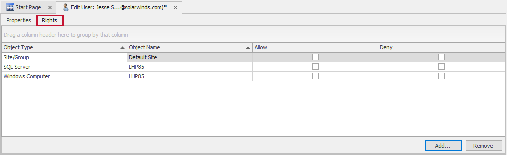SQL Sentry User Rights tab Version 2021.12 SQL Sentry User Rights tab