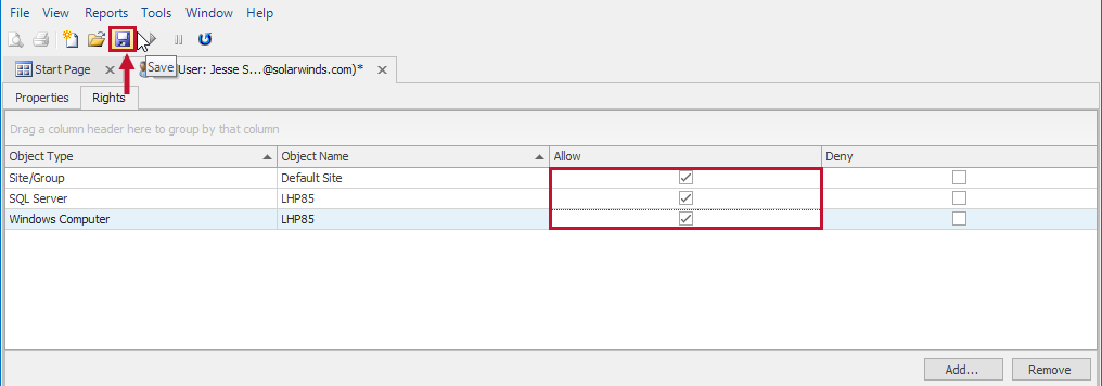 SQL Sentry Edit User Rights tab Save settings Version 2021.12 Edit User Rights tab Save settings