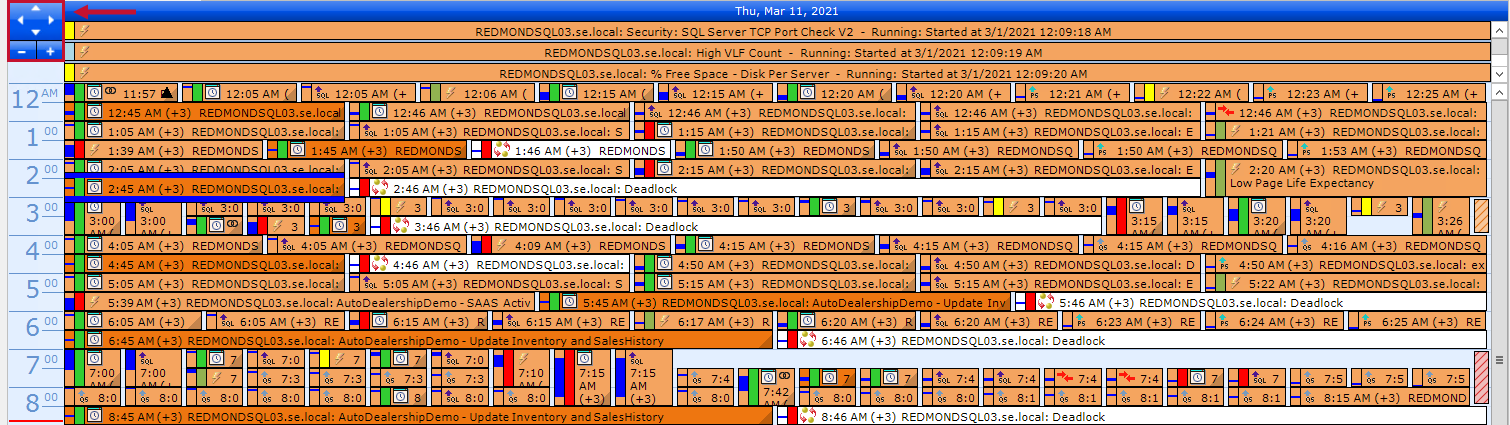 SQL Sentry Navigation Control Version 2021.18 Event Calendar highlighting the Navigation Control in the upper left corner of the page.