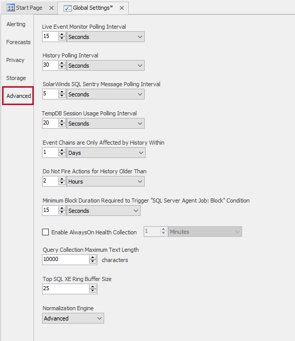 SQL Sentry Monitoring Service Settings Advanced Version 2021.18 SQL Sentry Monitoring Service Settings Advanced