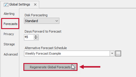 SQL Sentry Monitoring Service Settings Forecasts Regenerate Global Forecasts