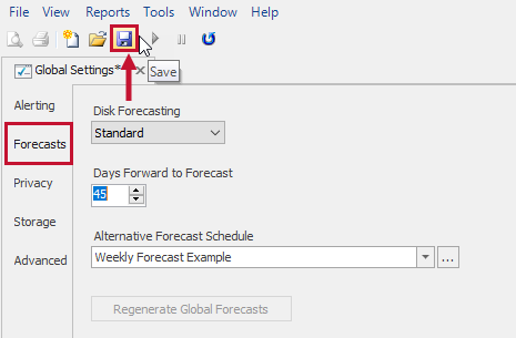 SQL Sentry Monitoring Service Settings Forecasts Save changes