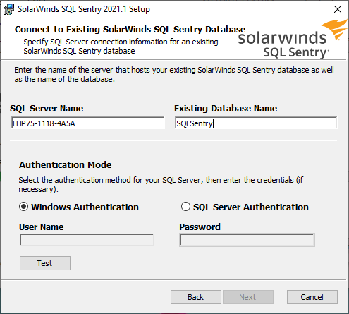 SentryOne Setup Wizard Connect to Existing SentryOne Database Version 2020 SentryOne Setup Wizard Connect to Existing SentryOne Database