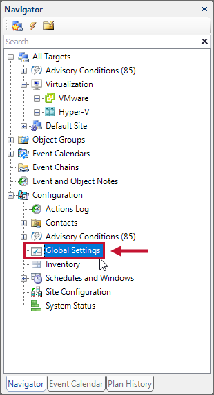 SQL Sentry select Global Settings in the Navigator