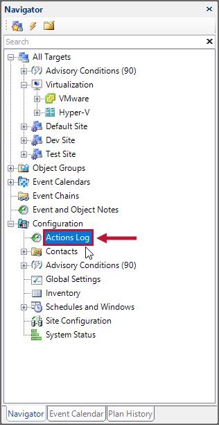 Select the Actions Log in the Navigator