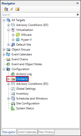 SQL Sentry Navigator Pane Contacts Node