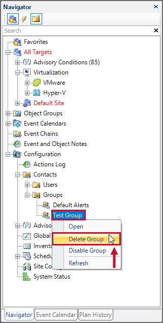 SQL Sentry Navigator Pane Delete user group Version 2021.12 Navigator Pane Delete user group