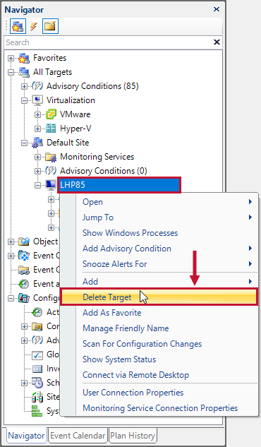 SQL Sentry Navigator Pane Delete Target Version 2021.12 Navigator Pane Delete Target