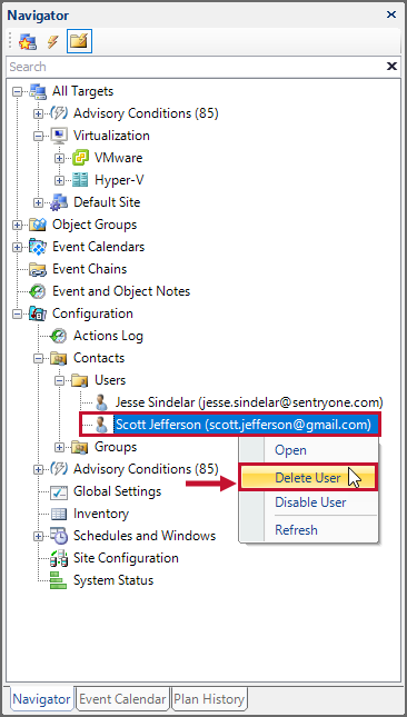 SQL Sentry Navigator pane Delete User Version 2021.12 SQL Sentry Navigator pane Delete User