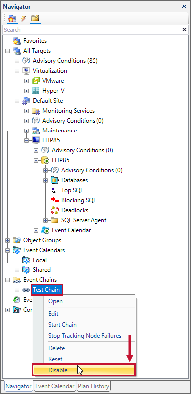 SQL Sentry Navigator Pane Disable Event Chain Version 2021.12 Navigator Pane Disable Event Chain