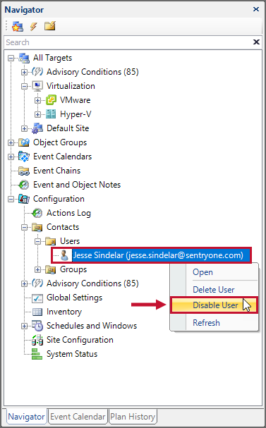 SQL Sentry Navigator pane Disable User Version 2021.12 SQL Sentry Navigator pane Disable User