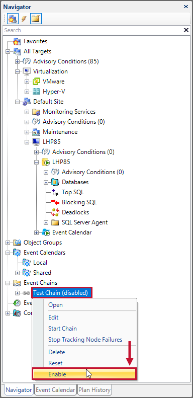 SQL Sentry Navigator Pane Enable Event Chain Version 2021.12 Navigator Pane Enable Event Chain