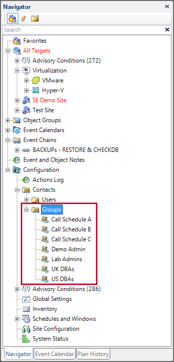 SQL Sentry Navigator pane Groups node Version 2021.12 SQL Sentry Navigator pane Groups node