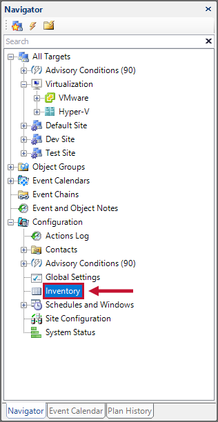 SQL Sentry select Inventory in the Navigator pane Version 2021.18 Select Inventory in the Navigator pane