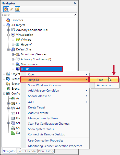 SQL Sentry Navigator Pane Target Jump To Time Version 2021.12 Navigator Pane Target Jump To Time