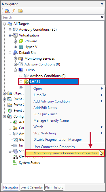 SQL Sentry select Monitoring Service Connection Properties in the Navigator Version 2021.12 SQL Sentry select Monitoring Service Connection Properties in the Navigator