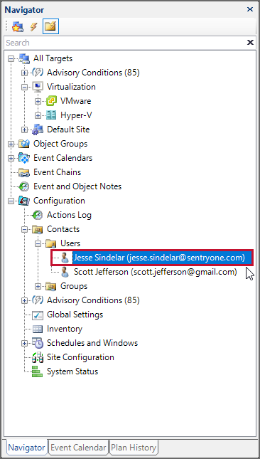SQL Sentry Navigator pane select User Version 2021.12 SQL Sentry Navigator pane select User