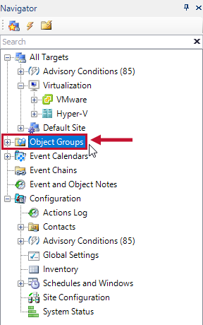 SQL Sentry Navigator Pane select Object Groups Version 2021.12 SQL Sentry Navigator Pane select Object Groups
