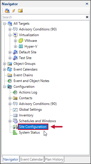 SQL Sentry select Site Configuration in the Navigator pane Version 2021.18 SQL Sentry select Site Configuration in the Navigator pane